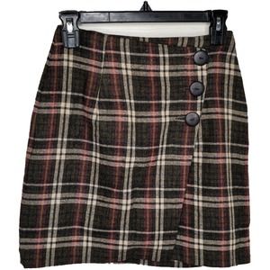 Moda International Brown Plaid Wool Blend Mini Skirt Woman Size 3 Vintage